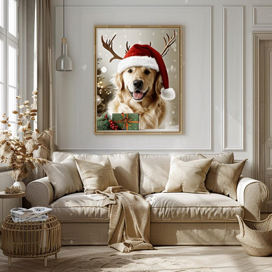 Christmas gift Custom pet Portrait from photo holiday wall art canvas Christmas Pet Portrait - Festive Pet Photo Gift for pet lover
