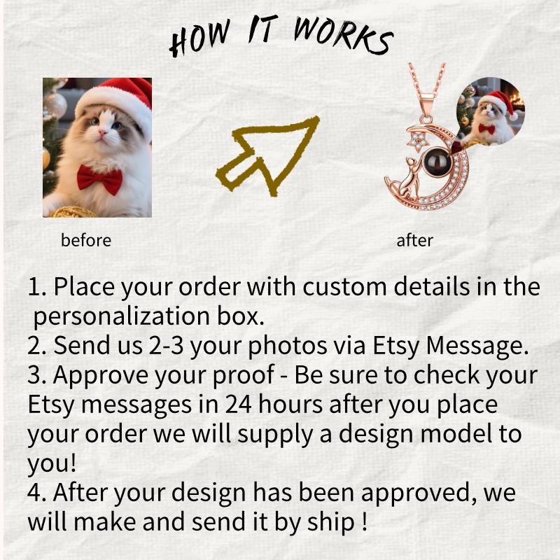 Custom Pet Photo Projection Paw Necklace, Sterling Silver