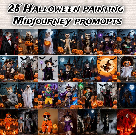 Halloween Pet Portrait AI Art: Midjourney Prompts (Digital Download)