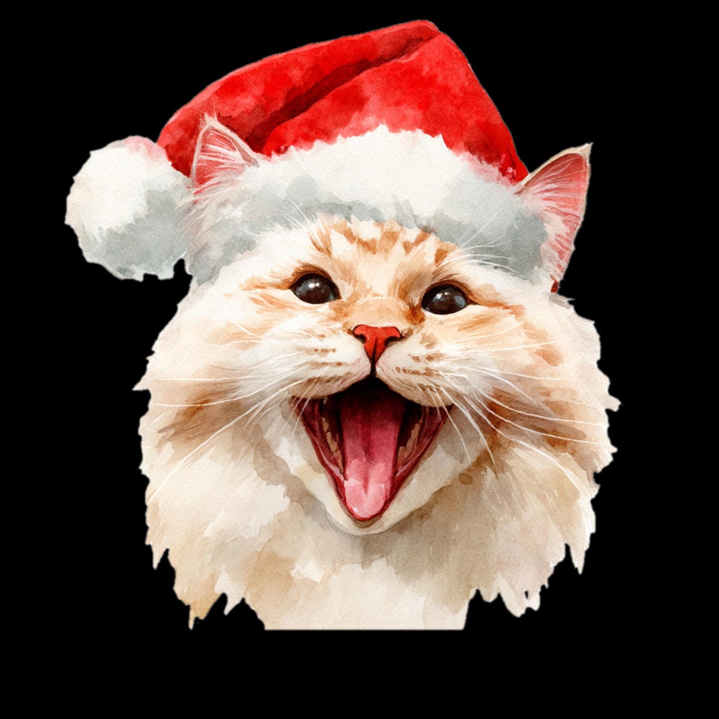 Watercolor Christmas Cats PNG | Festive Santa Hats (Digital Download)