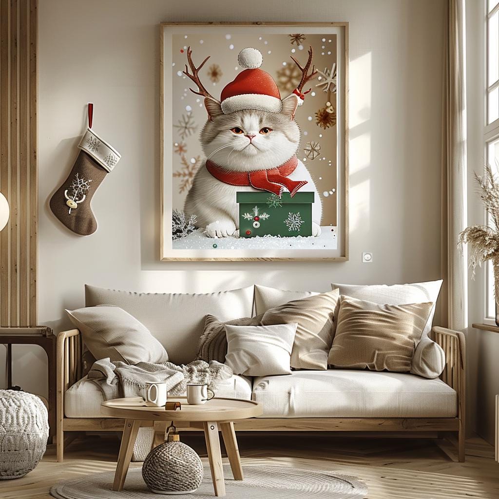 Custom Christmas Pet Portrait: Festive Holiday Wall Art