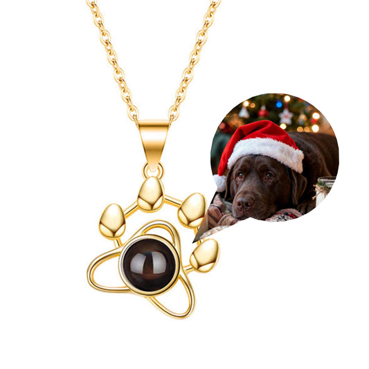 Custom Pet Photo Projection Paw Necklace, Sterling Silver