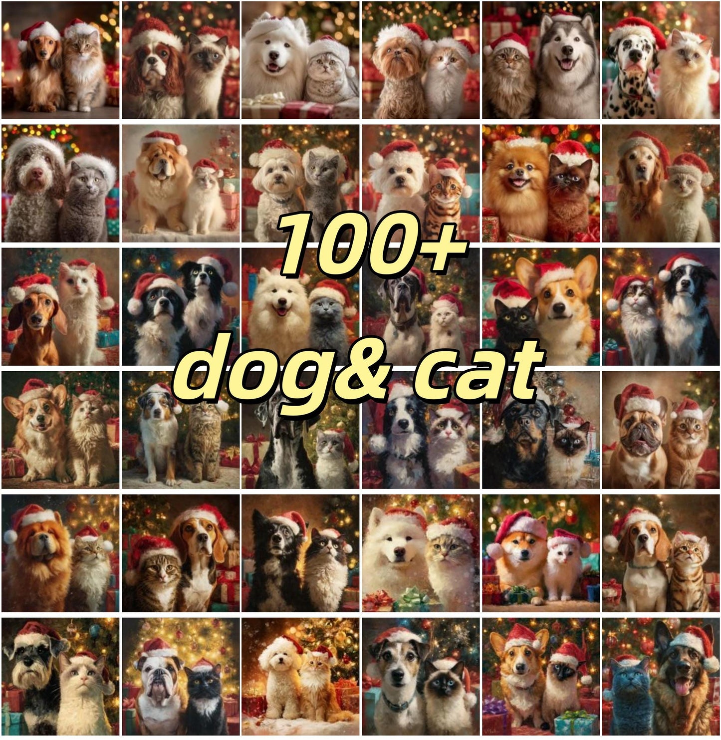 Custom Two Pets Christmas Portrait, Watercolor Dog & Cat Art (Digital Download)