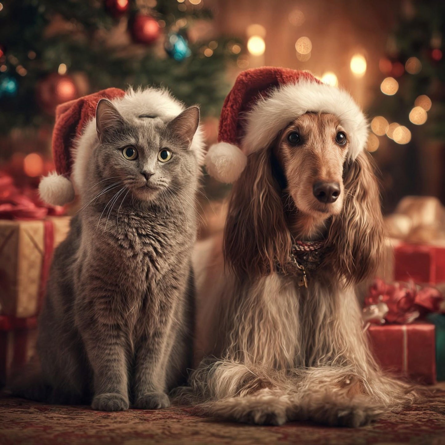 Custom Two Pets Christmas Portrait, Watercolor Dog & Cat Art (Digital Download)