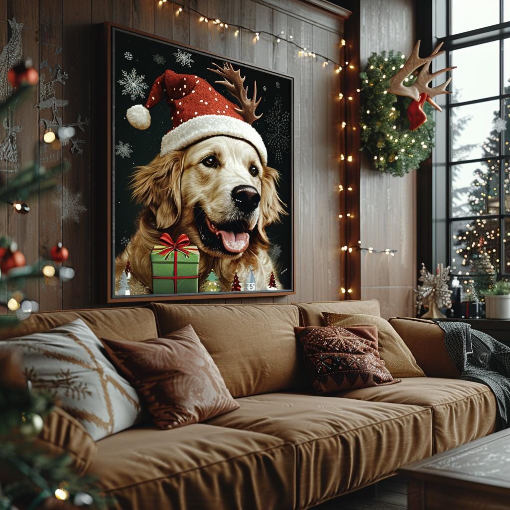 Christmas gift Custom pet Portrait from photo holiday wall art canvas Christmas Pet Portrait   - Festive Pet Photo Gift  for pet lover