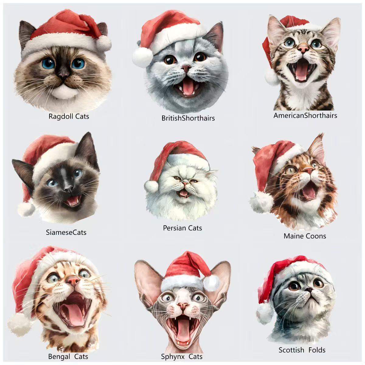 Watercolor Christmas Cats PNG | Festive Santa Hats (Digital Download)