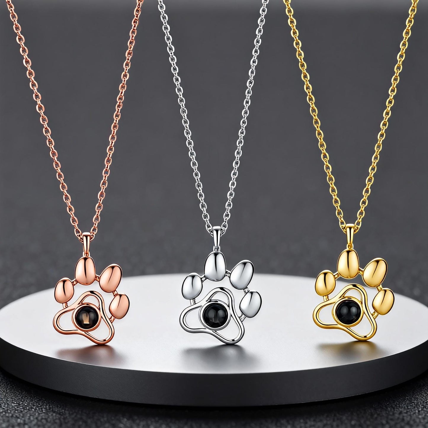 Custom Pet Photo Projection Paw Necklace, Sterling Silver