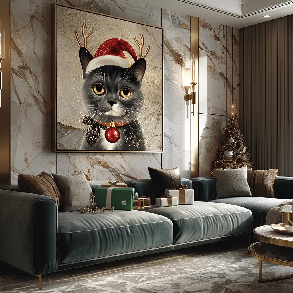 Custom Christmas Pet Portrait: Festive Holiday Wall Art