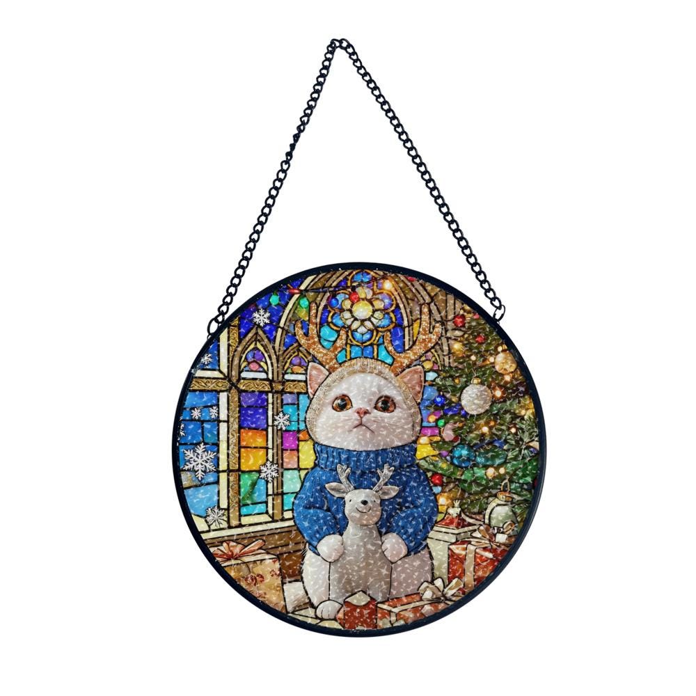 Custom Stained Glass Suncatcher Stained Glass Pet Portrait • Personalized Dog & Cat Suncatcher Memorial Gift Custom Window Hanging Art