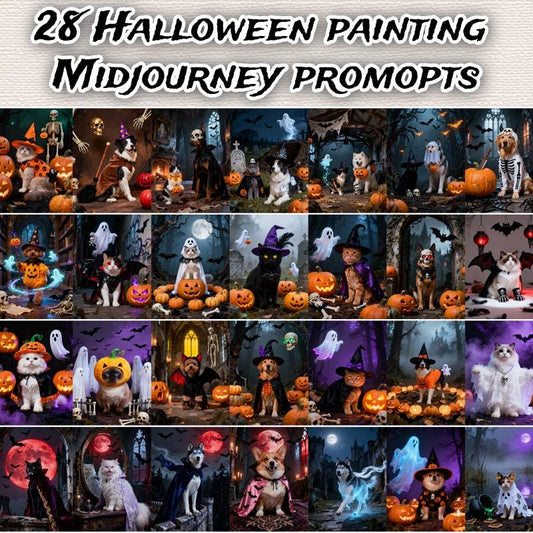 Halloween Pet Portrait Midjourney Prompts: AI Art Painting (Digital Download)