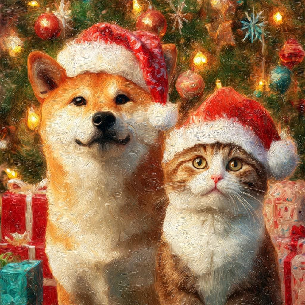 Custom Two Pets Christmas Portrait, Watercolor Dog & Cat Art (Digital Download)