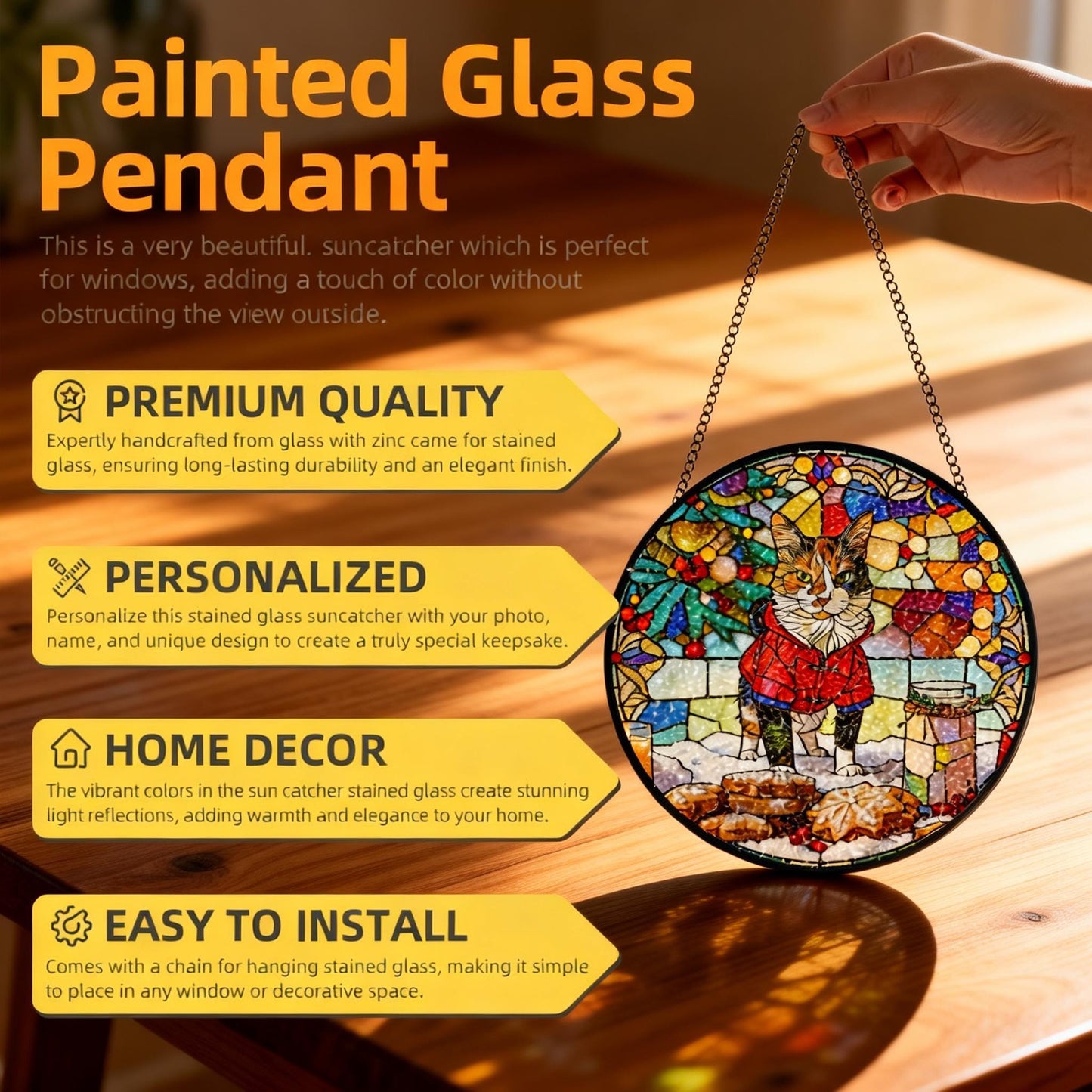 Custom Stained Glass Suncatcher Stained Glass Pet Portrait • Personalized Dog & Cat Suncatcher Memorial Gift Custom Window Hanging Art