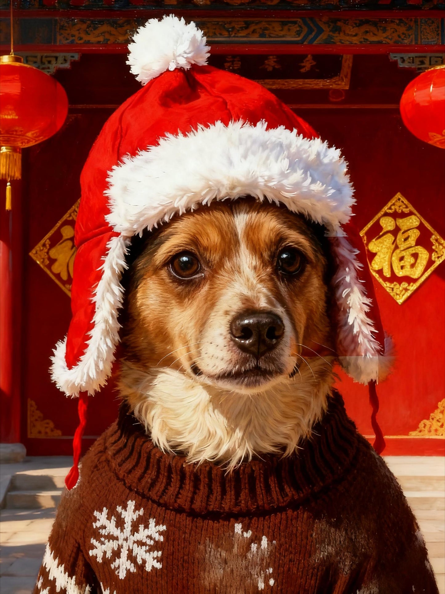 Custom Christmas Pet Portrait: Big-Head Photo Art (Digital)