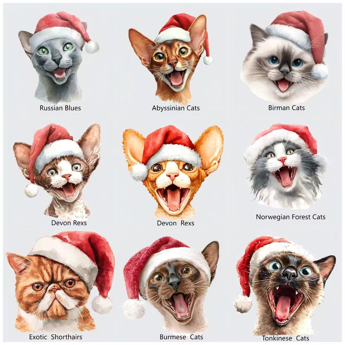 Watercolor Christmas Cats PNG | Festive Santa Hats (Digital Download)