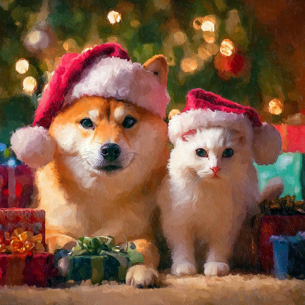 Custom Two Pets Christmas Portrait, Watercolor Dog & Cat Art (Digital Download)