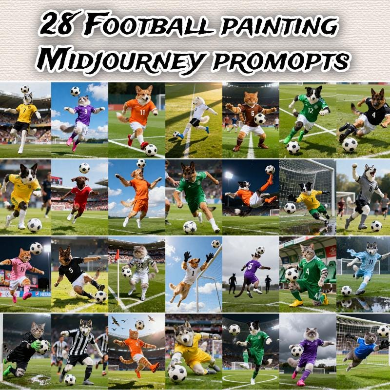 Football Pet Portrait Midjourney Prompts: AI Animal Art (PDF)