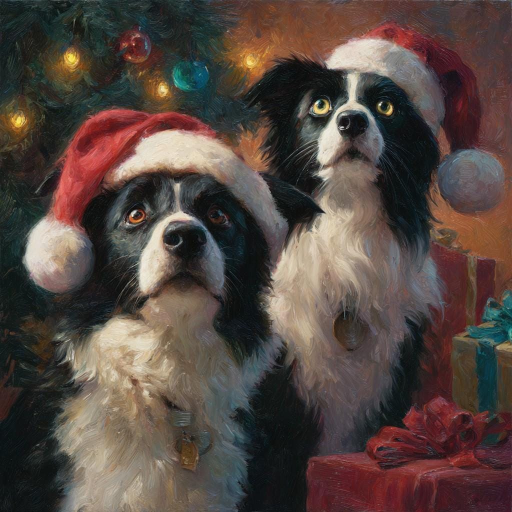 Custom Two Pets Christmas Portrait, Watercolor Dog & Cat Art (Digital Download)