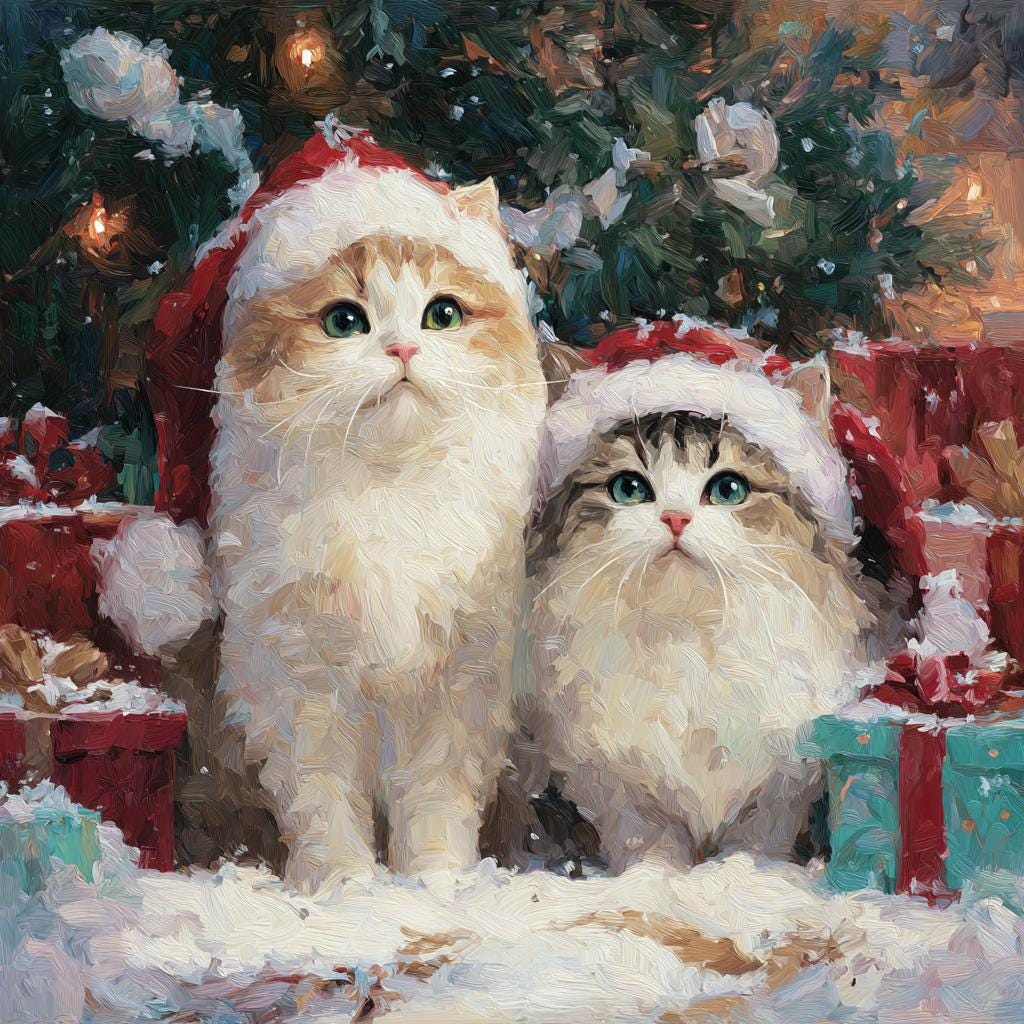 Watercolor Christmas pets with Santa Hats PNG Festive pet Breeds