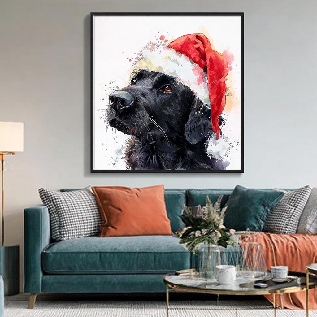 Christmas Custom pet Portrait from photo holiday wall art canvas Christmas Dog Portrait Canvas, Floater Frame Pet Gift for pet lover