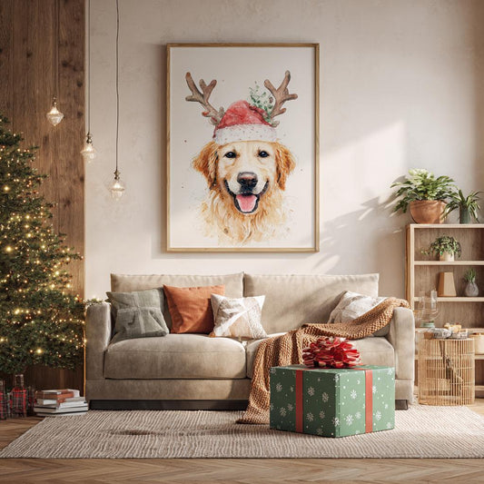 Christmas gift Custom pet Portrait from photo holiday wall art canvas Christmas Pet Portrait   - Festive Pet Photo Gift  for pet lover