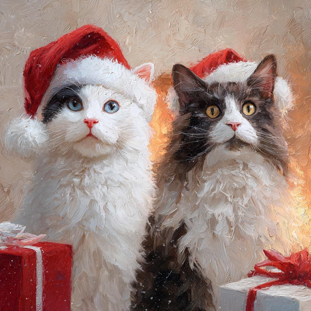 Watercolor Christmas pets with Santa Hats PNG Festive pet Breeds