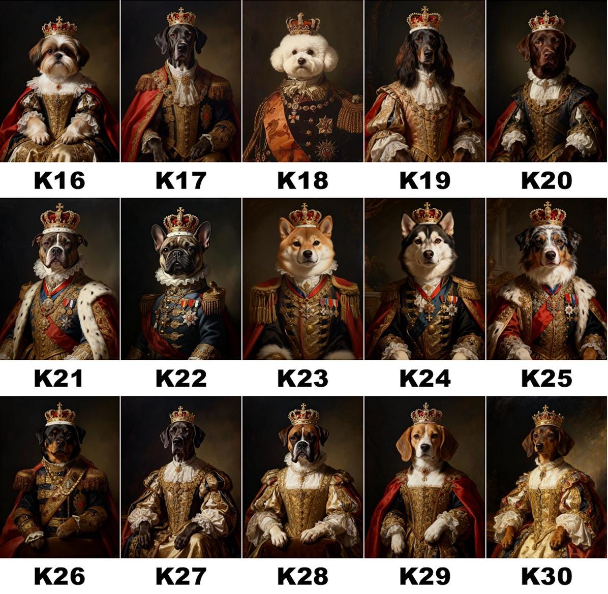 Custom pet Portrait from photo,Royal Pet King Portrait Painting Digital Art, Portrait Art Design,Festive Pet Photo Gift  for pet lover