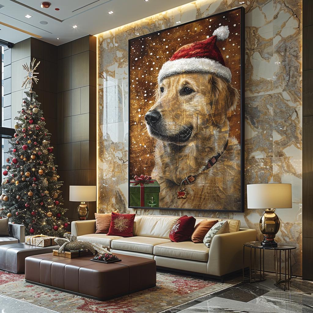 Christmas gift Custom pet Portrait from photo holiday wall art canvas Christmas Pet Portrait   - Festive Pet Photo Gift  for pet lover