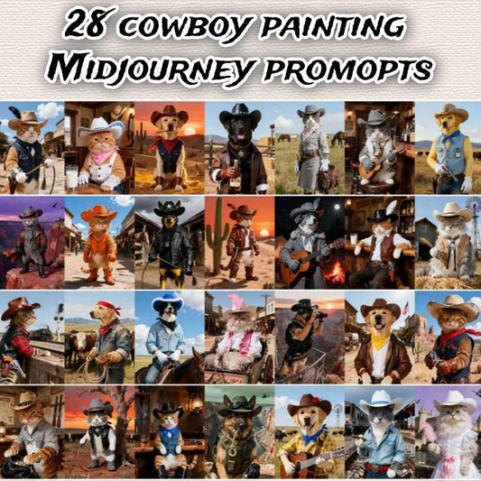 Midjourney Prompts: Cowboy-style Oil Painting Pet Portraits (PDF Guide)Personalized Gift for your pet