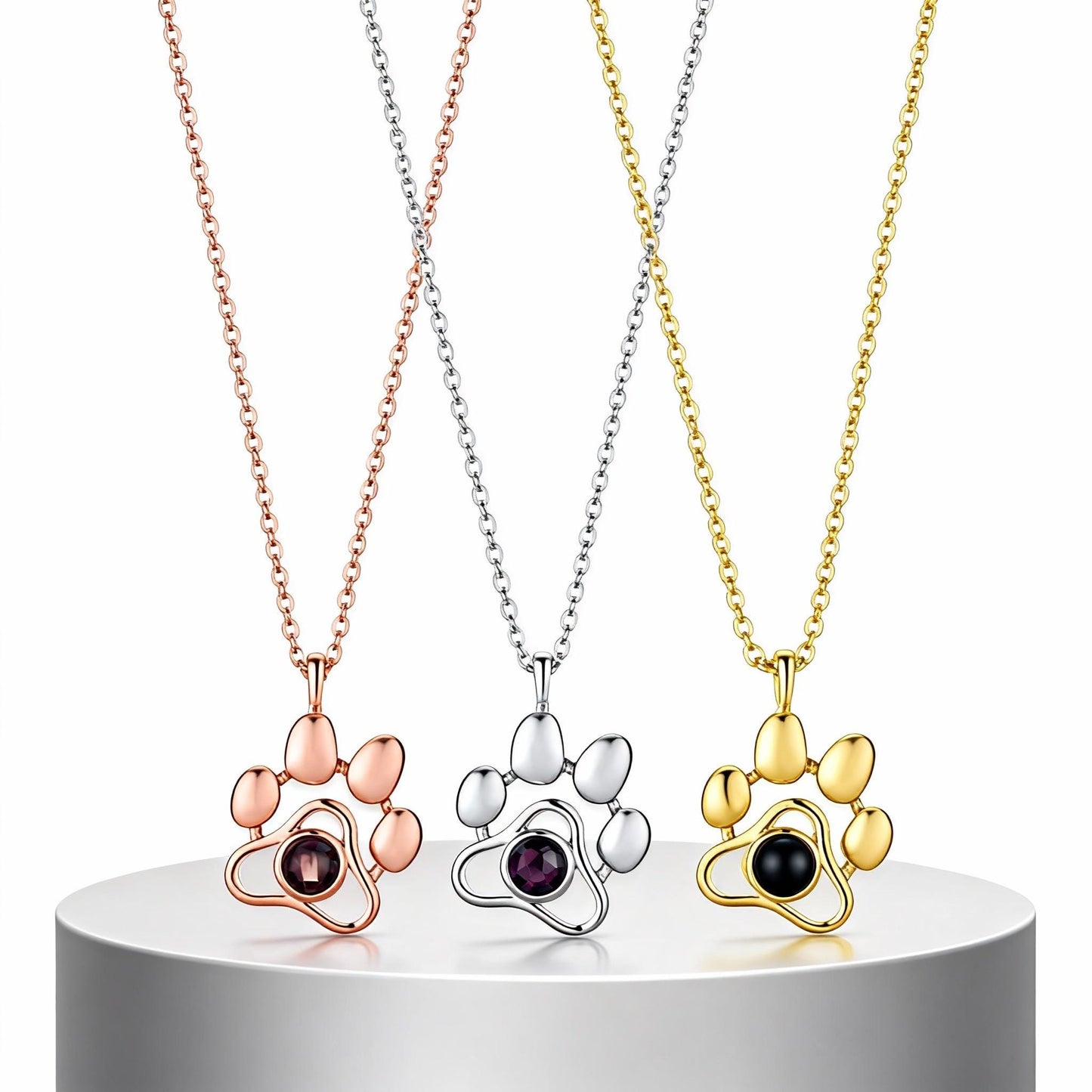 Custom Pet Photo Projection Paw Necklace, Sterling Silver