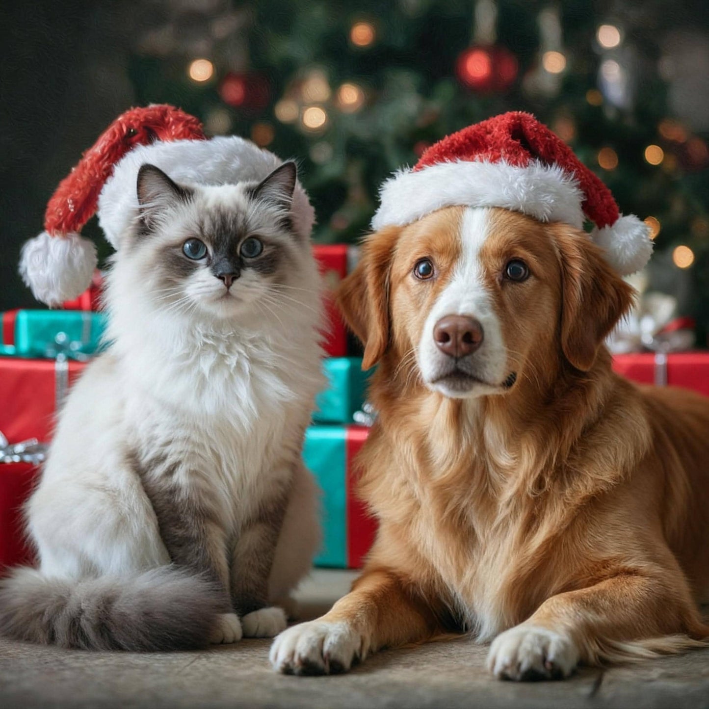 Custom Two Pets Christmas Portrait, Watercolor Dog & Cat Art (Digital Download)