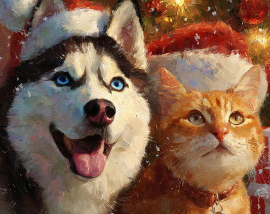 Custom Two Pets Christmas Portrait, Watercolor Dog & Cat Art (Digital Download)